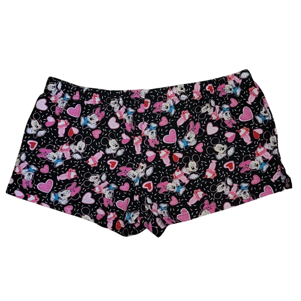 Disney Minnie Mickey Mouse Pajama Shorts Womens M Black Ice Cream Sundae PJs - Picture 4 of 5